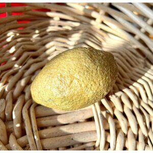 Antique Alabaster Lemon Italy Carved Stone Italian Vintage Fruit Wood Stem 4”